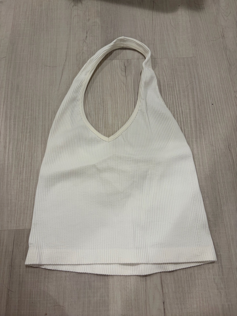 Women’s Cream Ribbed Halter Tank Top
